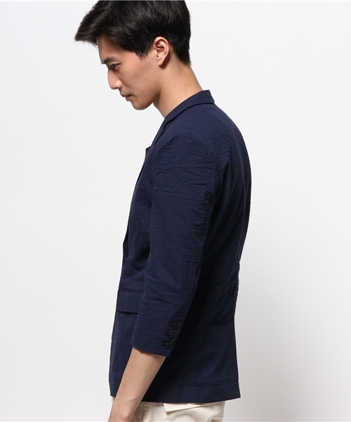 CIAOPANIC（チャオパニック）の「【Ciaopanic】　シアサッカー7分テーラー（テーラードジャケット・メンズ・ブラック/ネイビー・LARGE/MEDIUM）」の5枚目の写真