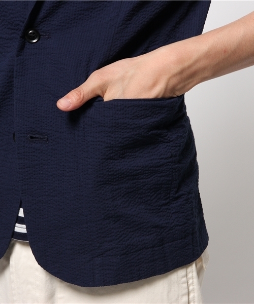 CIAOPANIC（チャオパニック）の「【Ciaopanic】　シアサッカー7分テーラー（テーラードジャケット・メンズ・ブラック/ネイビー・LARGE/MEDIUM）」の3枚目の写真