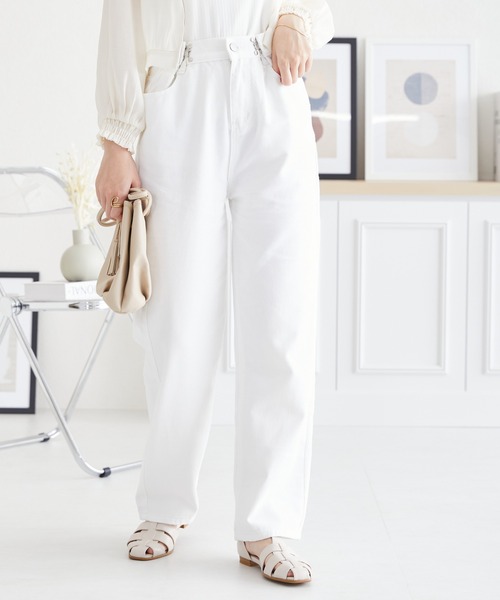 acro（アクロ）の「ウエストホックデザインハイウエストワイドストレートデニム/AC3638（デニムパンツ・レディース・ライトブルー/ブラック/ホワイト/ピンク・M/L）」の2枚目の写真