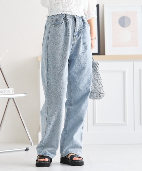 acro（アクロ）の「ウエストホックデザインハイウエストワイドストレートデニム/AC3638（デニムパンツ・レディース・ライトブルー/ブラック/ホワイト/ピンク・M/L）」の4枚目の写真