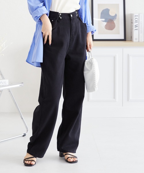 acro（アクロ）の「ウエストホックデザインハイウエストワイドストレートデニム/AC3638（デニムパンツ・レディース・ライトブルー/ブラック/ホワイト/ピンク・M/L）」の3枚目の写真