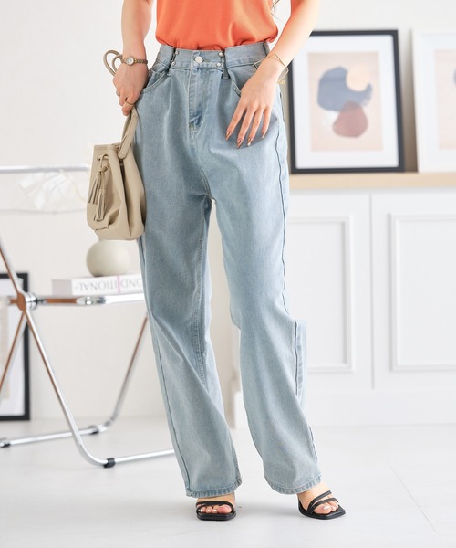 acro（アクロ）の「ウエストホックデザインハイウエストワイドストレートデニム/AC3638（デニムパンツ・レディース・ライトブルー/ブラック/ホワイト/ピンク・M/L）」の8枚目の写真