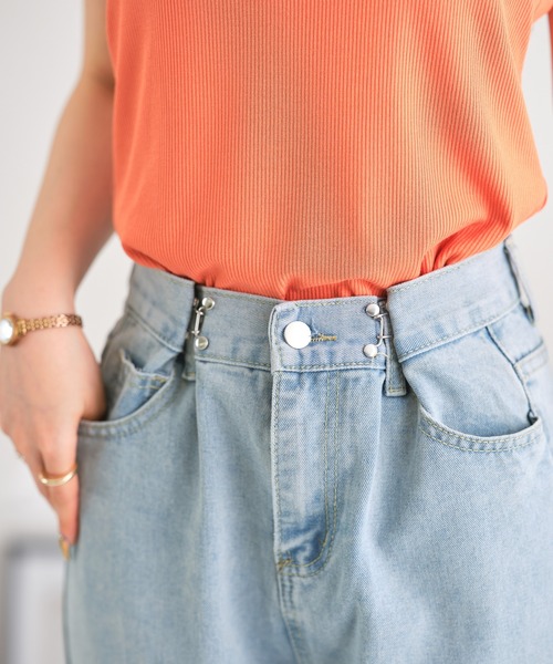 acro（アクロ）の「ウエストホックデザインハイウエストワイドストレートデニム/AC3638（デニムパンツ・レディース・ライトブルー/ブラック/ホワイト/ピンク・M/L）」の9枚目の写真