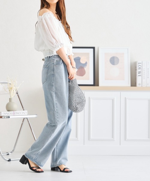 acro（アクロ）の「ウエストホックデザインハイウエストワイドストレートデニム/AC3638（デニムパンツ・レディース・ライトブルー/ブラック/ホワイト/ピンク・M/L）」の6枚目の写真