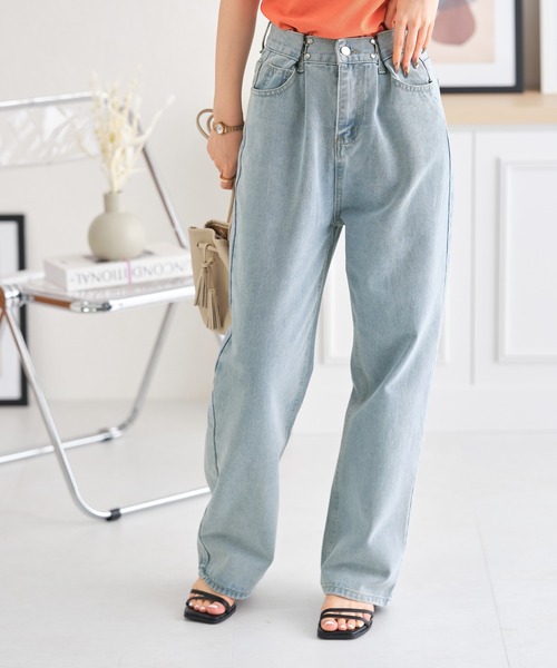 acro（アクロ）の「ウエストホックデザインハイウエストワイドストレートデニム/AC3638（デニムパンツ・レディース・ライトブルー/ブラック/ホワイト/ピンク・M/L）」の7枚目の写真