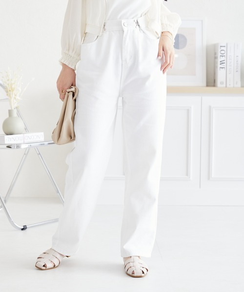 acro（アクロ）の「ウエストホックデザインハイウエストワイドストレートデニム/AC3638（デニムパンツ・レディース・ライトブルー/ブラック/ホワイト/ピンク・M/L）」の18枚目の写真