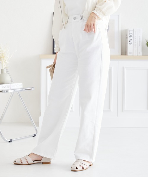 acro（アクロ）の「ウエストホックデザインハイウエストワイドストレートデニム/AC3638（デニムパンツ・レディース・ライトブルー/ブラック/ホワイト/ピンク・M/L）」の20枚目の写真