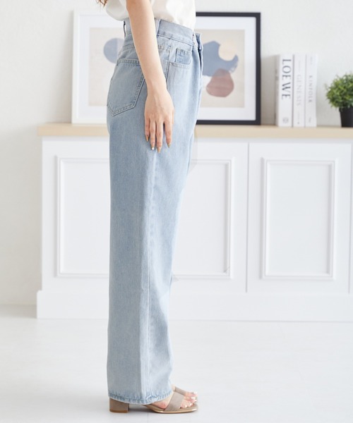 acro（アクロ）の「ウエストホックデザインハイウエストワイドストレートデニム/AC3638（デニムパンツ・レディース・ライトブルー/ブラック/ホワイト/ピンク・M/L）」の13枚目の写真