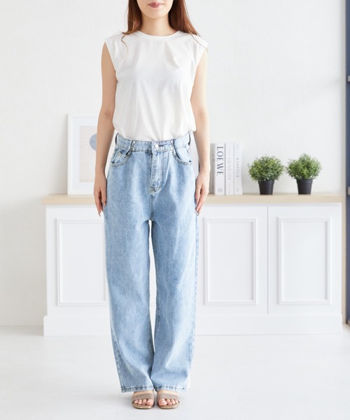 acro（アクロ）の「ウエストホックデザインハイウエストワイドストレートデニム/AC3638（デニムパンツ・レディース・ライトブルー/ブラック/ホワイト/ピンク・M/L）」の14枚目の写真