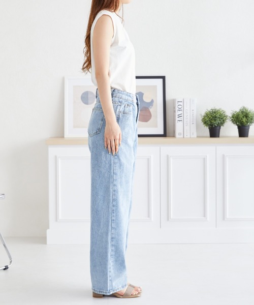 acro（アクロ）の「ウエストホックデザインハイウエストワイドストレートデニム/AC3638（デニムパンツ・レディース・ライトブルー/ブラック/ホワイト/ピンク・M/L）」の16枚目の写真