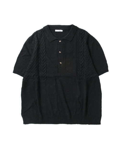 Lulu ＆ Arnie（るるあんどあーにー）の「オーバーサイズ ケーブル編み サマーニット ポロシャツ（ニット/セーター・メンズ・ブラック/ブラウン/グレイッシュベージュ・MEDIUM/LARGE）」の4枚目の写真