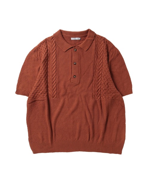 Lulu ＆ Arnie（るるあんどあーにー）の「オーバーサイズ ケーブル編み サマーニット ポロシャツ（ニット/セーター・メンズ・ブラック/ブラウン/グレイッシュベージュ・MEDIUM/LARGE）」の6枚目の写真