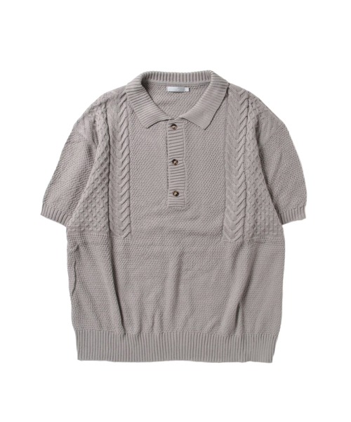 Lulu ＆ Arnie（るるあんどあーにー）の「オーバーサイズ ケーブル編み サマーニット ポロシャツ（ニット/セーター・メンズ・ブラック/ブラウン/グレイッシュベージュ・MEDIUM/LARGE）」の11枚目の写真