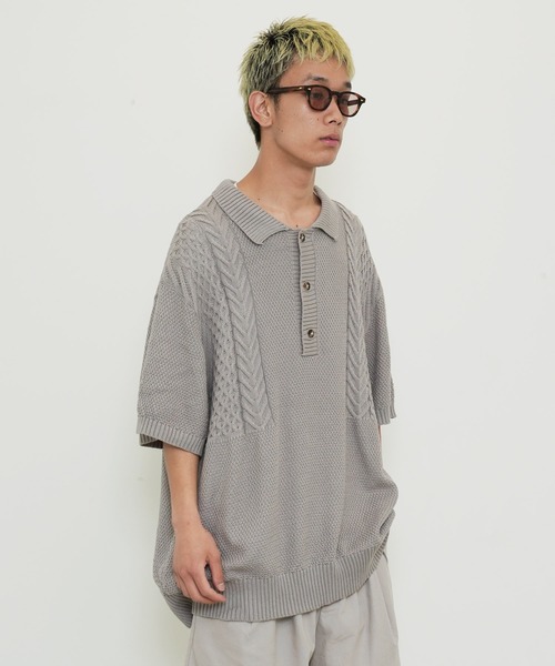 Lulu ＆ Arnie（るるあんどあーにー）の「オーバーサイズ ケーブル編み サマーニット ポロシャツ（ニット/セーター・メンズ・ブラック/ブラウン/グレイッシュベージュ・MEDIUM/LARGE）」の18枚目の写真