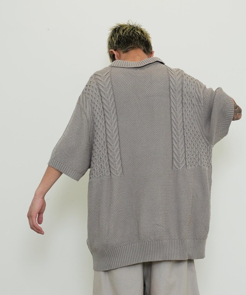 Lulu ＆ Arnie（るるあんどあーにー）の「オーバーサイズ ケーブル編み サマーニット ポロシャツ（ニット/セーター・メンズ・ブラック/ブラウン/グレイッシュベージュ・MEDIUM/LARGE）」の19枚目の写真