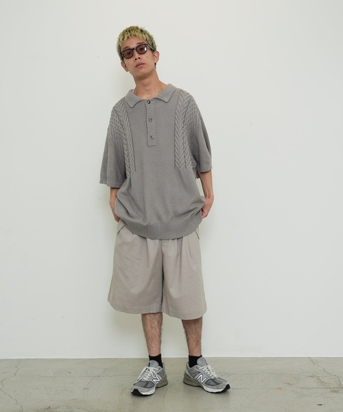 Lulu ＆ Arnie（るるあんどあーにー）の「オーバーサイズ ケーブル編み サマーニット ポロシャツ（ニット/セーター・メンズ・ブラック/ブラウン/グレイッシュベージュ・MEDIUM/LARGE）」の20枚目の写真