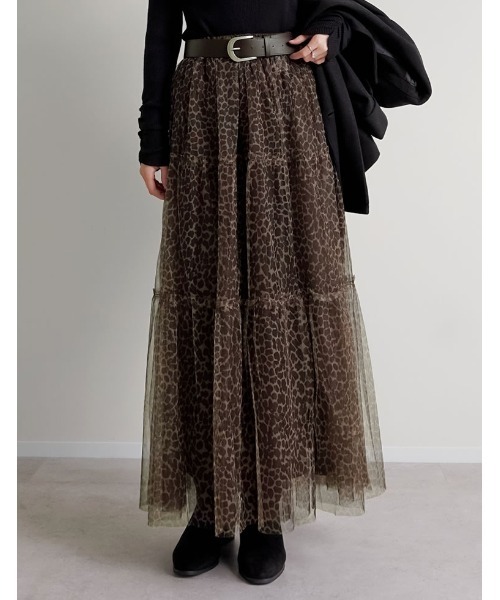 Re:EDIT（リエディ）の「[低身長サイズ有][2点セット]2WAYペチコート付きティアードフリルチュールボリュームスカート（スカート・レディース・アイボリー/チャコールグレー/ブラック/レオパード/チェック・LARGE/SHORT/MEDIUM）」の4枚目の写真