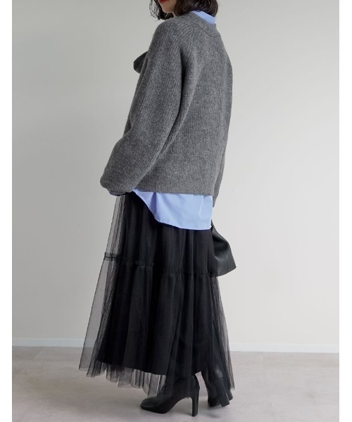 Re:EDIT（リエディ）の「[低身長サイズ有][2点セット]2WAYペチコート付きティアードフリルチュールボリュームスカート（スカート・レディース・アイボリー/チャコールグレー/ブラック/レオパード/チェック・LARGE/SHORT/MEDIUM）」の8枚目の写真