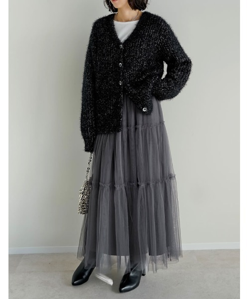 Re:EDIT（リエディ）の「[低身長サイズ有][2点セット]2WAYペチコート付きティアードフリルチュールボリュームスカート（スカート・レディース・アイボリー/チャコールグレー/ブラック/レオパード/チェック・LARGE/SHORT/MEDIUM）」の15枚目の写真