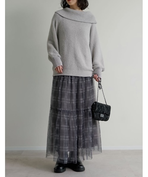 Re:EDIT（リエディ）の「[低身長サイズ有][2点セット]2WAYペチコート付きティアードフリルチュールボリュームスカート（スカート・レディース・アイボリー/チャコールグレー/ブラック/レオパード/チェック・LARGE/SHORT/MEDIUM）」の20枚目の写真