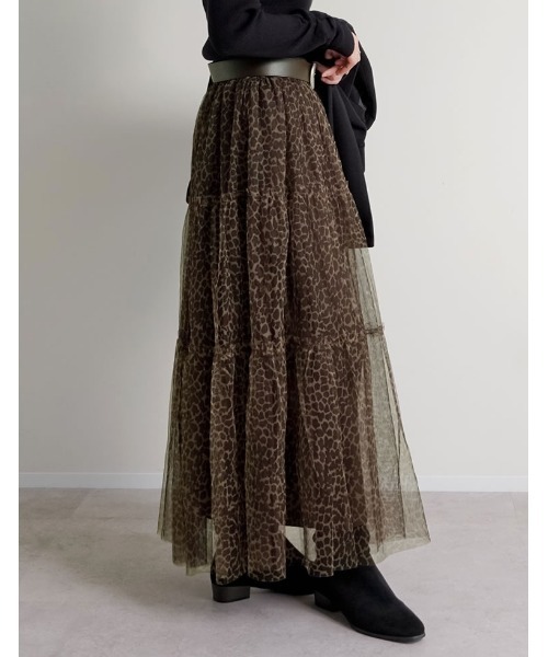 Re:EDIT（リエディ）の「[低身長サイズ有][2点セット]2WAYペチコート付きティアードフリルチュールボリュームスカート（スカート・レディース・アイボリー/チャコールグレー/ブラック/レオパード/チェック・LARGE/SHORT/MEDIUM）」の22枚目の写真