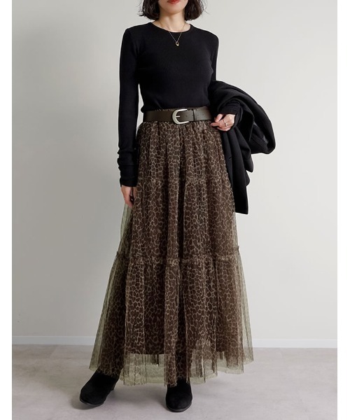 Re:EDIT（リエディ）の「[低身長サイズ有][2点セット]2WAYペチコート付きティアードフリルチュールボリュームスカート（スカート・レディース・アイボリー/チャコールグレー/ブラック/レオパード/チェック・LARGE/SHORT/MEDIUM）」の21枚目の写真