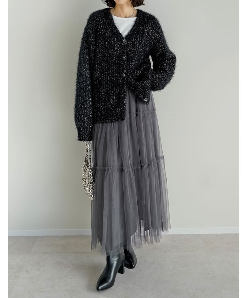 Re:EDIT（リエディ）の「[低身長サイズ有][2点セット]2WAYペチコート付きティアードフリルチュールボリュームスカート（スカート・レディース・アイボリー/チャコールグレー/ブラック/レオパード/チェック・LARGE/SHORT/MEDIUM）」の13枚目の写真