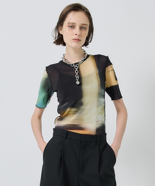 STUDIOUS(ステュディオス)の「【PUBLIC TOKYO/パブリックトウキョウ】ライトトレイルプリントトップス(Tシャツ/カットソー・レディース・ブラック/ピンク・FREE)」の2枚目の写真