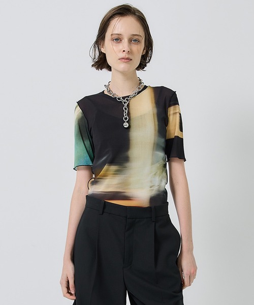 STUDIOUS(ステュディオス)の「【PUBLIC TOKYO/パブリックトウキョウ】ライトトレイルプリントトップス(Tシャツ/カットソー・レディース・ブラック/ピンク・FREE)」の10枚目の写真