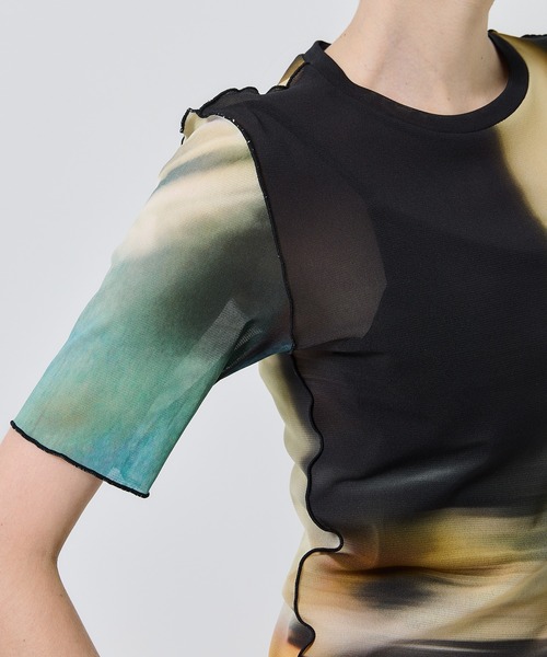 STUDIOUS(ステュディオス)の「【PUBLIC TOKYO/パブリックトウキョウ】ライトトレイルプリントトップス(Tシャツ/カットソー・レディース・ブラック/ピンク・FREE)」の14枚目の写真