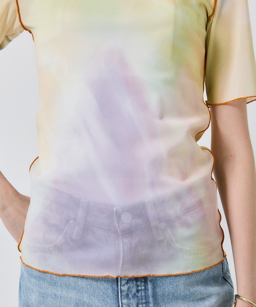 STUDIOUS(ステュディオス)の「【PUBLIC TOKYO/パブリックトウキョウ】ライトトレイルプリントトップス(Tシャツ/カットソー・レディース・ブラック/ピンク・FREE)」の6枚目の写真