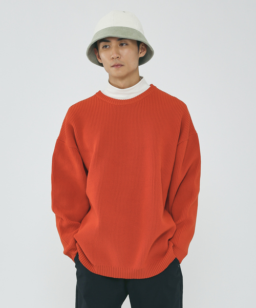 MYSELF ABAHOUSE（マイセルフアバハウス）の「ルーズ シルエット ポリ ハイゲージ クルーネック ニット（ニット/セーター・メンズ・ホワイト系その他/ブラック/オレンジ/ブルー系その他/ベージュ・S/M/L/XL）」の5枚目の写真