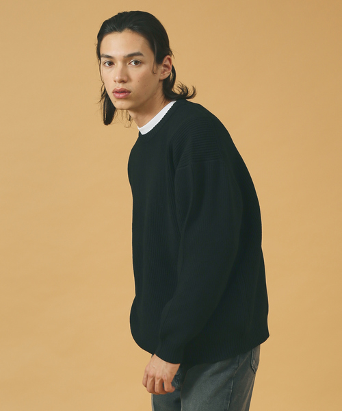 MYSELF ABAHOUSE（マイセルフアバハウス）の「ルーズ シルエット ポリ ハイゲージ クルーネック ニット（ニット/セーター・メンズ・ホワイト系その他/ブラック/オレンジ/ブルー系その他/ベージュ・S/M/L/XL）」の11枚目の写真