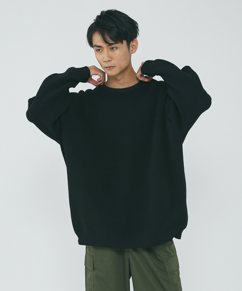 MYSELF ABAHOUSE（マイセルフアバハウス）の「ルーズ シルエット ポリ ハイゲージ クルーネック ニット（ニット/セーター・メンズ・ホワイト系その他/ブラック/オレンジ/ブルー系その他/ベージュ・S/M/L/XL）」の12枚目の写真