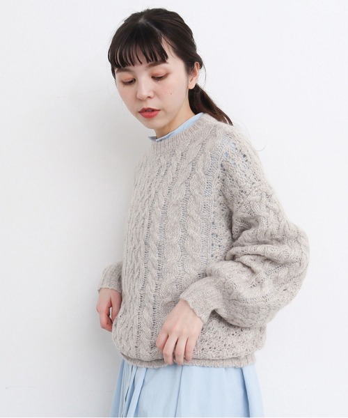 アトリエドゥサボン l’atelier du savon *レース切替シアープルオーバー*F黒ブラック長袖透け(33-2411-15)【70L42】 透けてるドットタートルインナー（Tシャツ/カットソー）｜l