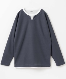 キーネックフェイクレイヤード長袖Tシャツ