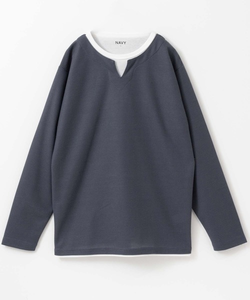 NAVY(ネイビー)の「キーネックフェイクレイヤード長袖Tシャツ(Tシャツ/カットソー・メンズ・ネイビー/グレイッシュベージュ/グリーン/チャコール・XL/L/M/S)」の4枚目の写真