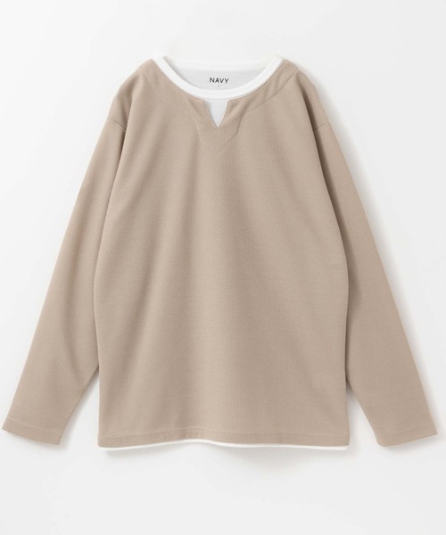 NAVY(ネイビー)の「キーネックフェイクレイヤード長袖Tシャツ(Tシャツ/カットソー・メンズ・ネイビー/グレイッシュベージュ/グリーン/チャコール・XL/L/M/S)」の1枚目の写真