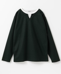 キーネックフェイクレイヤード長袖Tシャツ