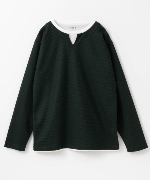 NAVY(ネイビー)の「キーネックフェイクレイヤード長袖Tシャツ(Tシャツ/カットソー・メンズ・ネイビー/グレイッシュベージュ/グリーン/チャコール・XL/L/M/S)」の2枚目の写真