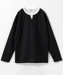 キーネックフェイクレイヤード長袖Tシャツ