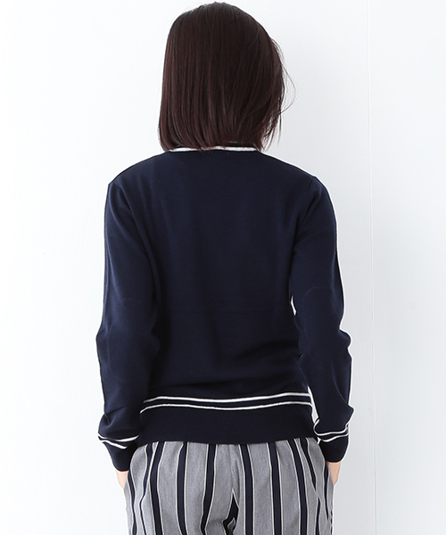 BEAMS BOY（ビームスボーイ）の「BEAMS BOY / 12ゲージ エルボーパッチ ラインV（ニット/セーター・レディース・ネイビー/グレー/ワイン・ONE SIZE）」の20枚目の写真