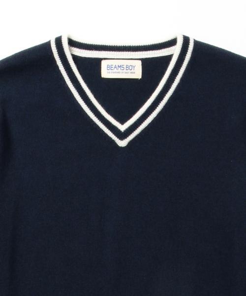 BEAMS BOY（ビームスボーイ）の「BEAMS BOY / 12ゲージ エルボーパッチ ラインV（ニット/セーター・レディース・ネイビー/グレー/ワイン・ONE SIZE）」の4枚目の写真