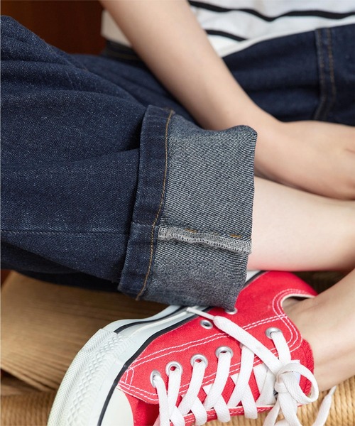 KOBE LETTUCE（コウベレタス）の「内緒のウエストゴム　超楽ストレッチストレートワイドデニム（デニムパンツ・レディース・インディゴブルー/ワンウォッシュ/ブルー/ブルー系2/ブルー系1/ブルー系/ブラック/ライトブルー・L/LL/M）」の17枚目の写真