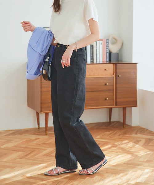 Rene ストレッチデニム ワイドパンツ ウエストゴム 内緒のウエストゴム 超楽ストレッチストレートワイドデニム