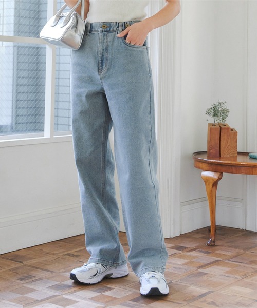 KOBE LETTUCE（コウベレタス）の「内緒のウエストゴム　超楽ストレッチストレートワイドデニム（デニムパンツ・レディース・インディゴブルー/ワンウォッシュ/ブルー/ブルー系2/ブルー系1/ブルー系/ブラック/ライトブルー・L/LL/M）」の11枚目の写真