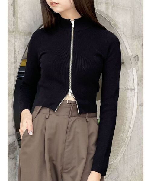 MURUA（ムルーア）の「ダブルジップハイネックニット（ニット/セーター・レディース・オレンジ/ホワイト/ブラック/ネイビー・FREE）」の3枚目の写真