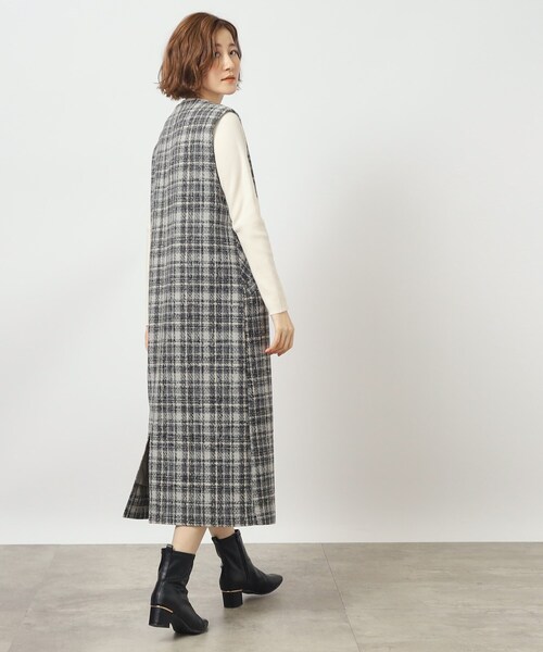 grove（グローブ）の「◆ニュアンスカラーのチェックがキャッチーなキーネックジャンドレ（ワンピース・レディース・ベージュ系1/グレー系1/ブラック・02/03/01/05/04）」の10枚目の写真