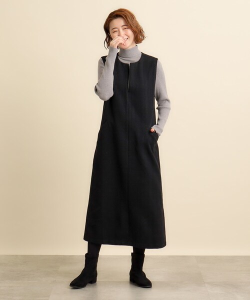 grove（グローブ）の「◆ニュアンスカラーのチェックがキャッチーなキーネックジャンドレ（ワンピース・レディース・ベージュ系1/グレー系1/ブラック・02/03/01/05/04）」の12枚目の写真