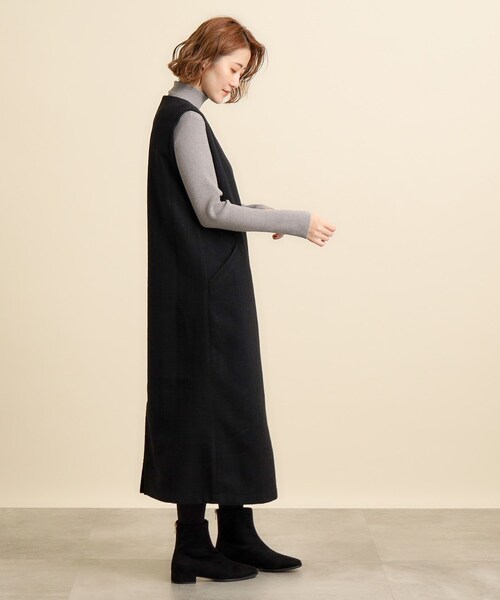 grove（グローブ）の「◆ニュアンスカラーのチェックがキャッチーなキーネックジャンドレ（ワンピース・レディース・ベージュ系1/グレー系1/ブラック・02/03/01/05/04）」の13枚目の写真